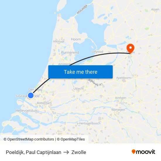 Poeldijk, Paul Captijnlaan to Zwolle map