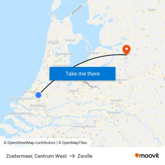 Zoetermeer, Centrum West to Zwolle map