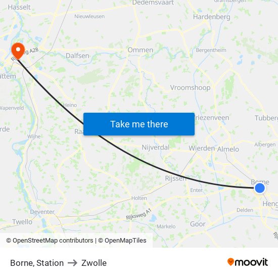 Borne, Station to Zwolle map