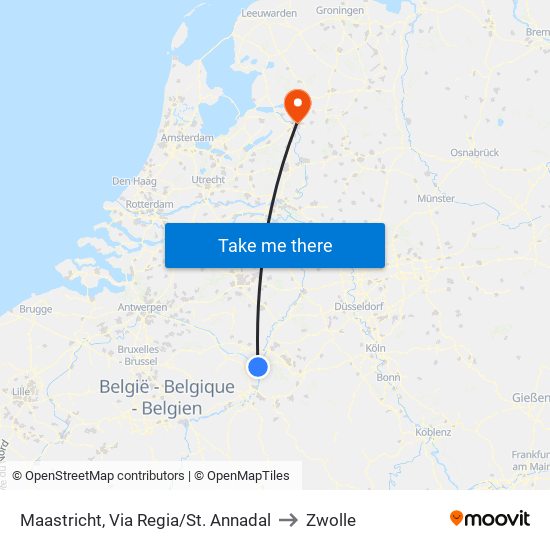 Maastricht, Via Regia/St. Annadal to Zwolle map