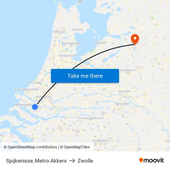 Spijkenisse, Metro Akkers to Zwolle map