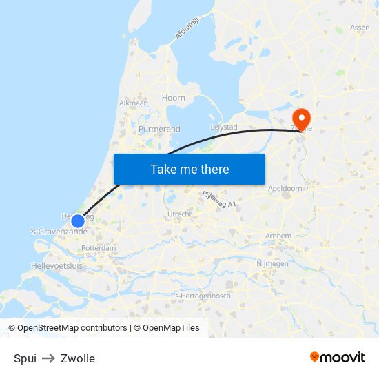 Spui to Zwolle map