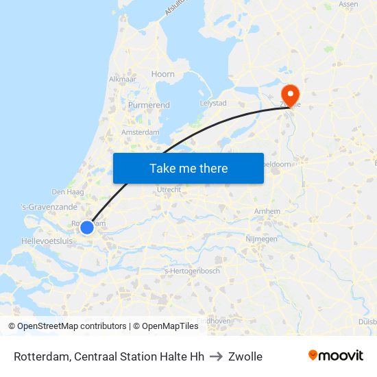 Rotterdam, Centraal Station Halte Hh to Zwolle map