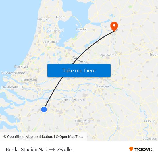 Breda, Stadion Nac to Zwolle map