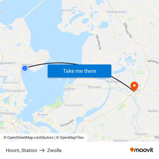 Hoorn, Station to Zwolle map