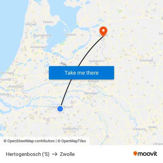 Hertogenbosch ('S) to Zwolle map