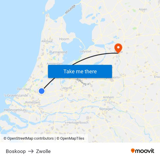 Boskoop to Zwolle map