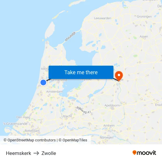 Heemskerk to Zwolle map