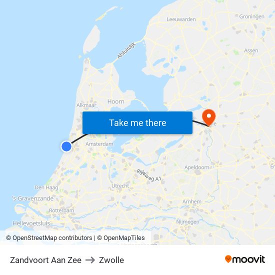 Zandvoort Aan Zee to Zwolle map