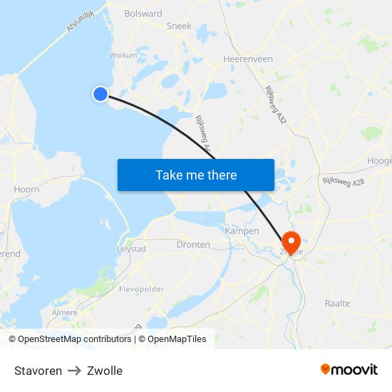 Stavoren to Zwolle map