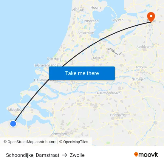 Schoondijke, Damstraat to Zwolle map