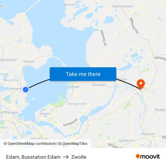 Edam, Busstation Edam to Zwolle map