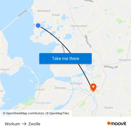 Workum to Zwolle map