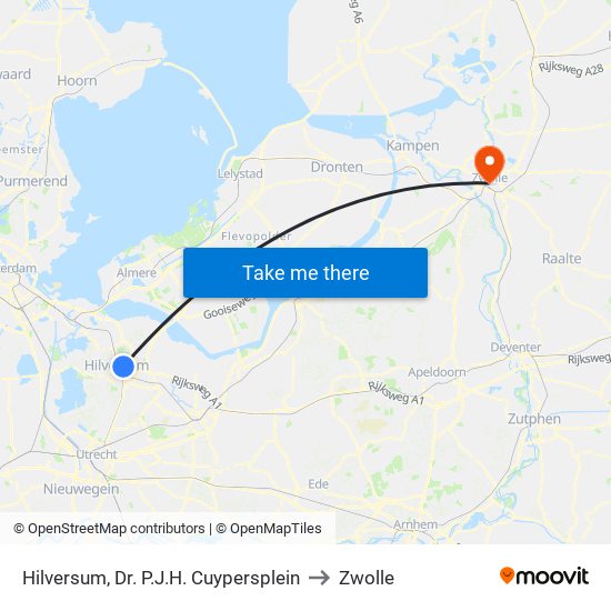 Hilversum, Dr. P.J.H. Cuypersplein to Zwolle map
