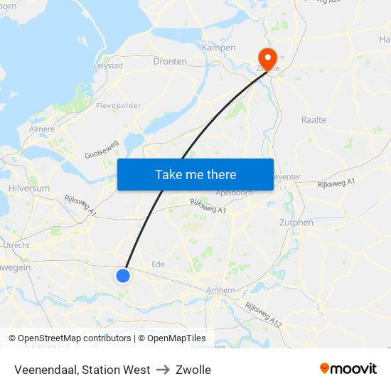 Veenendaal, Station West to Zwolle map