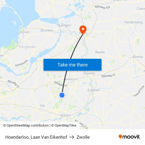 Hoenderloo, Laan Van Eikenhof to Zwolle map