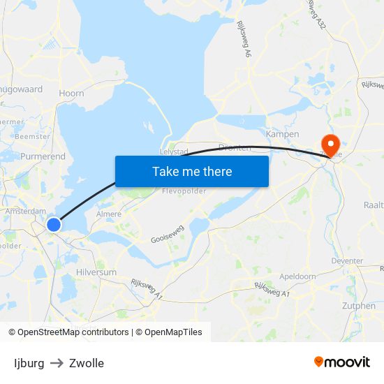 Ijburg to Zwolle map