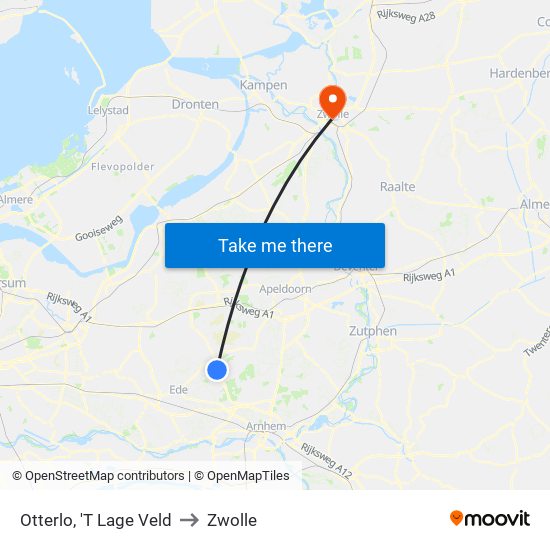 Otterlo, 'T Lage Veld to Zwolle map