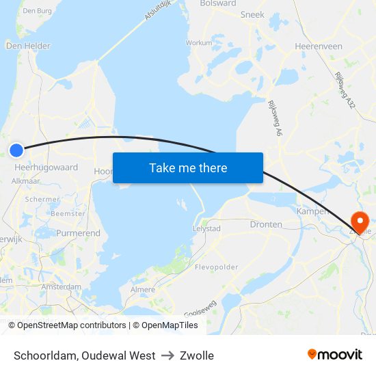 Schoorldam, Oudewal West to Zwolle map