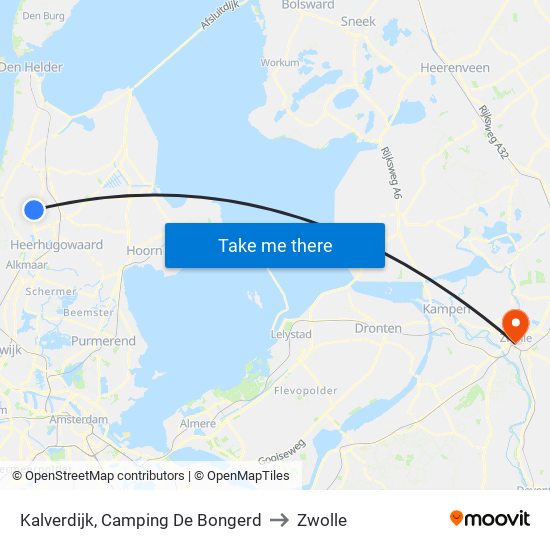 Kalverdijk, Camping De Bongerd to Zwolle map