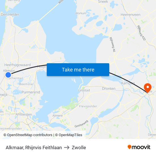 Alkmaar, Rhijnvis Feithlaan to Zwolle map