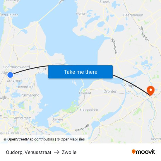 Oudorp, Venusstraat to Zwolle map