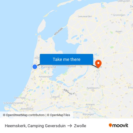 Heemskerk, Camping Geversduin to Zwolle map