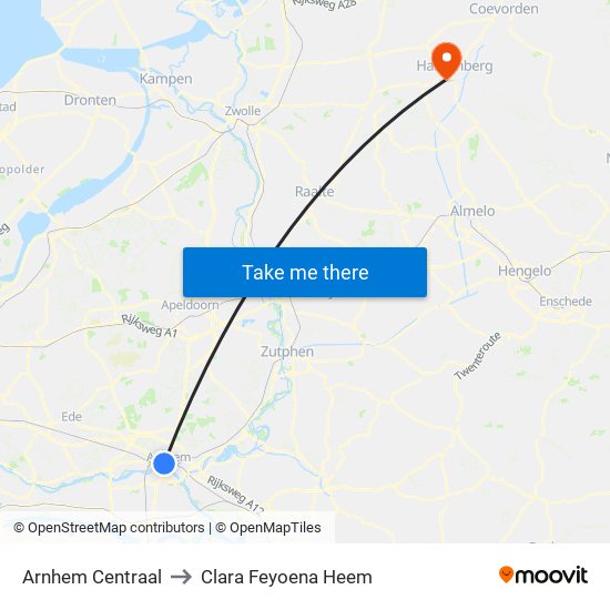 Arnhem Centraal to Clara Feyoena Heem map