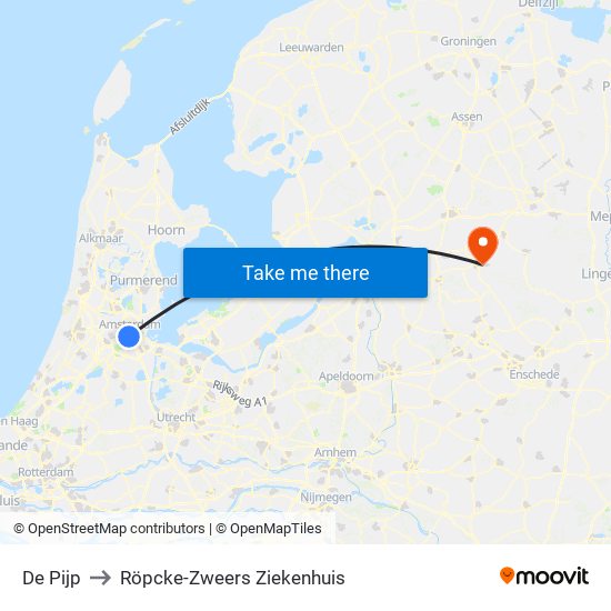 De Pijp to Röpcke-Zweers Ziekenhuis map