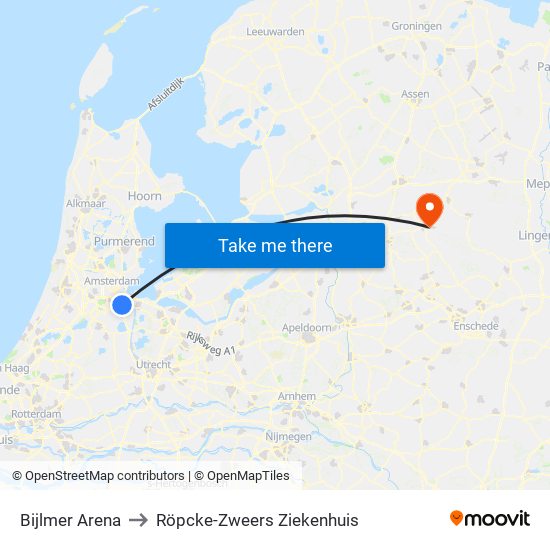 Bijlmer Arena to Röpcke-Zweers Ziekenhuis map