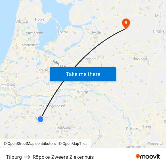 Tilburg to Röpcke-Zweers Ziekenhuis map