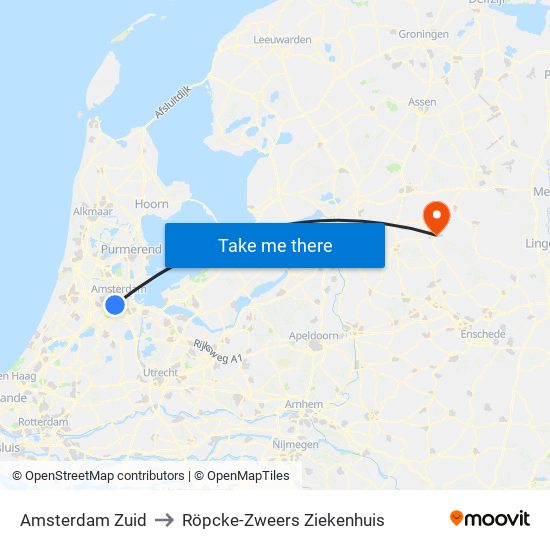 Amsterdam Zuid to Röpcke-Zweers Ziekenhuis map