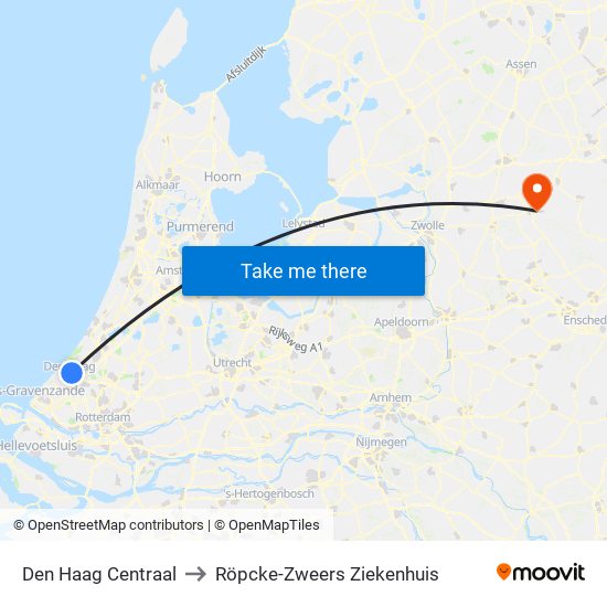 Den Haag Centraal to Röpcke-Zweers Ziekenhuis map