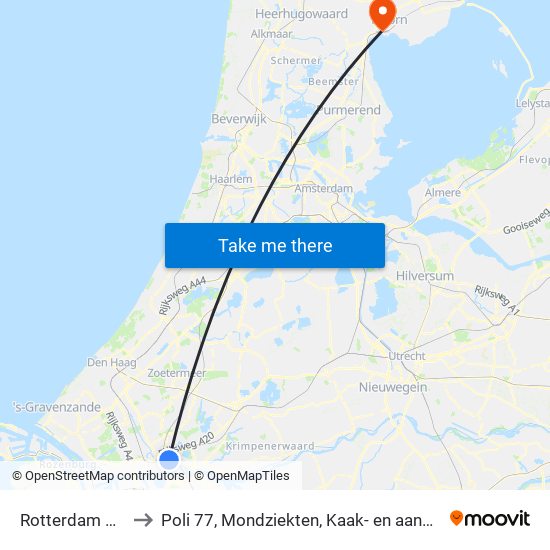 Rotterdam Centraal to Poli 77, Mondziekten, Kaak- en aangezichtschirurgie map