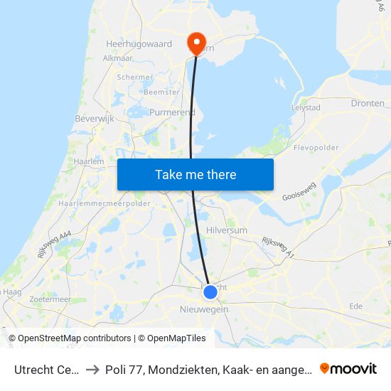 Utrecht Centraal to Poli 77, Mondziekten, Kaak- en aangezichtschirurgie map