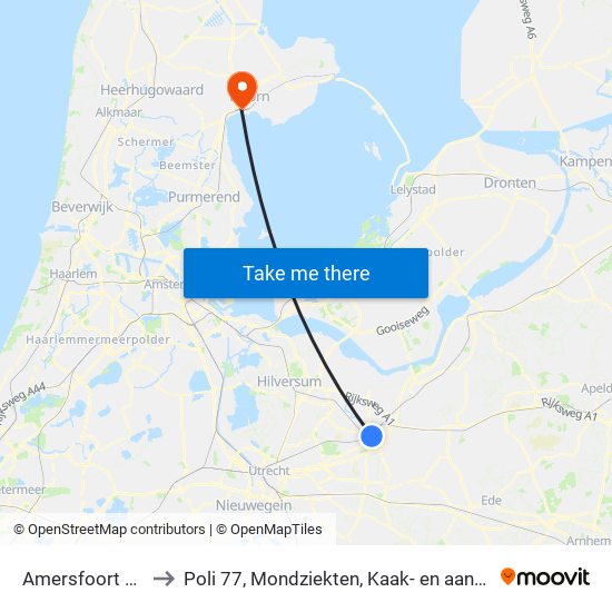 Amersfoort Centraal to Poli 77, Mondziekten, Kaak- en aangezichtschirurgie map