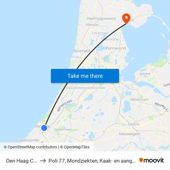 Den Haag Centraal to Poli 77, Mondziekten, Kaak- en aangezichtschirurgie map