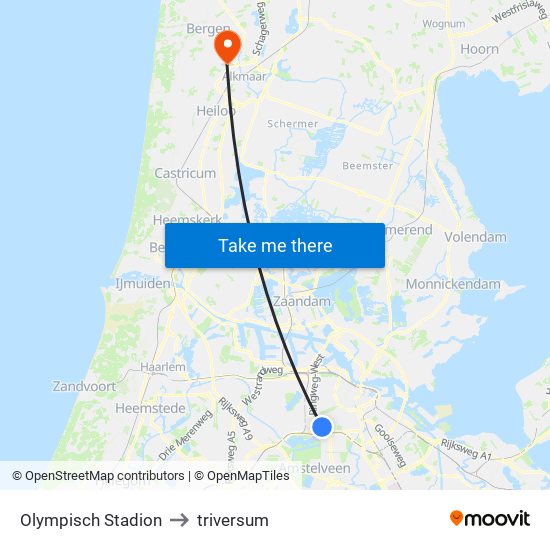 Olympisch Stadion to triversum map