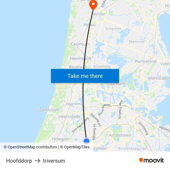 Hoofddorp to triversum map