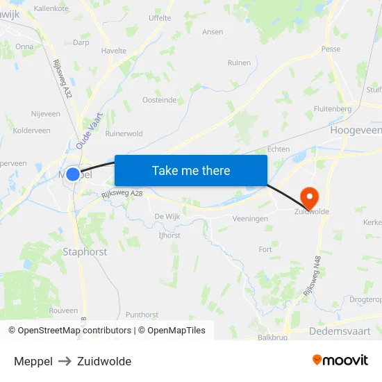 Meppel to Zuidwolde map