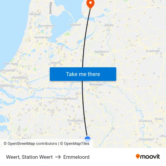 Weert, Station Weert to Emmeloord map