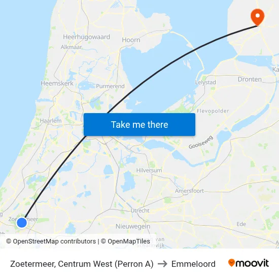 Zoetermeer, Centrum West (Perron A) to Emmeloord map
