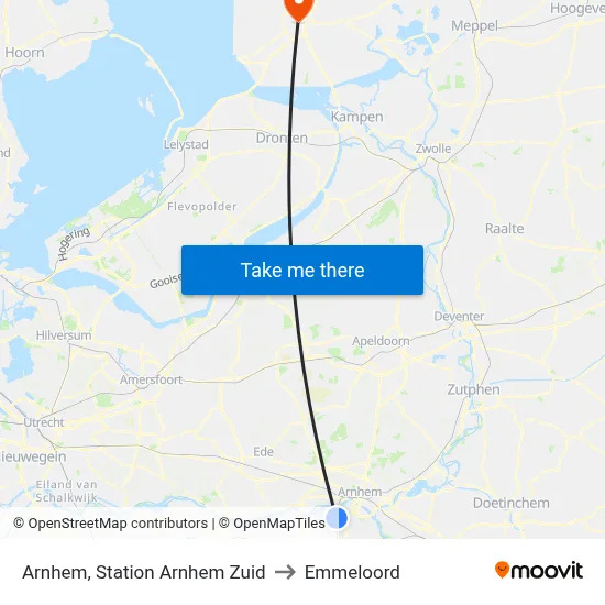 Arnhem, Station Arnhem Zuid to Emmeloord map