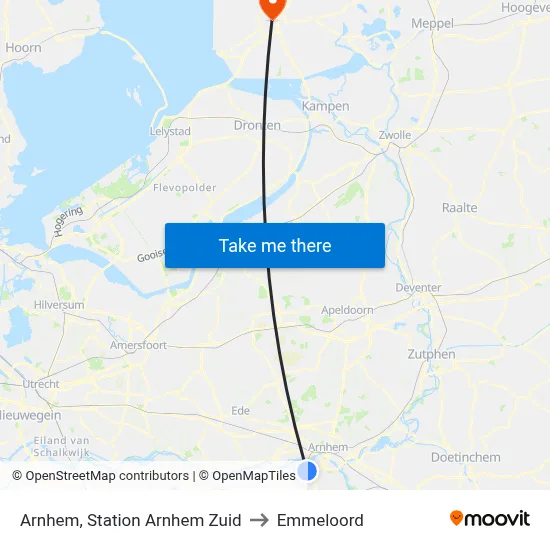 Arnhem, Station Arnhem Zuid to Emmeloord map