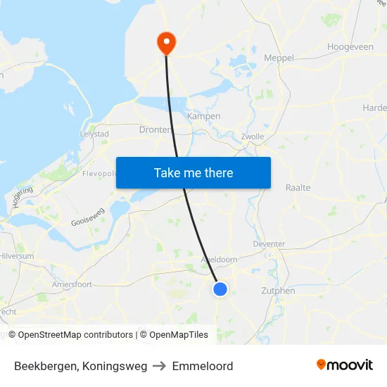 Beekbergen, Koningsweg to Emmeloord map