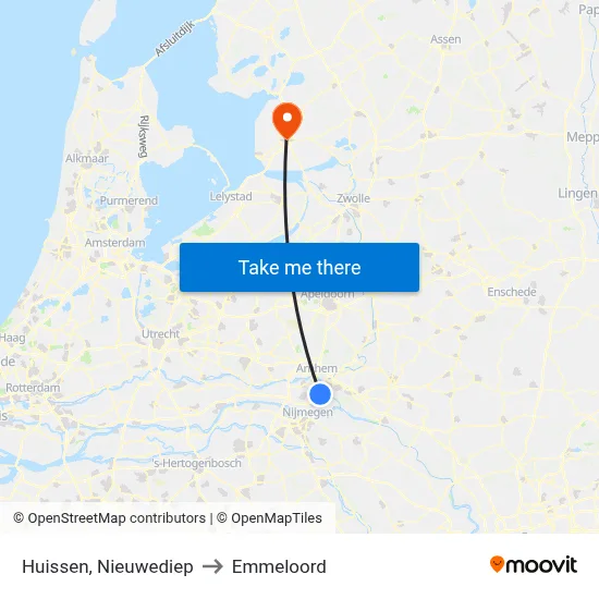 Huissen, Nieuwediep to Emmeloord map