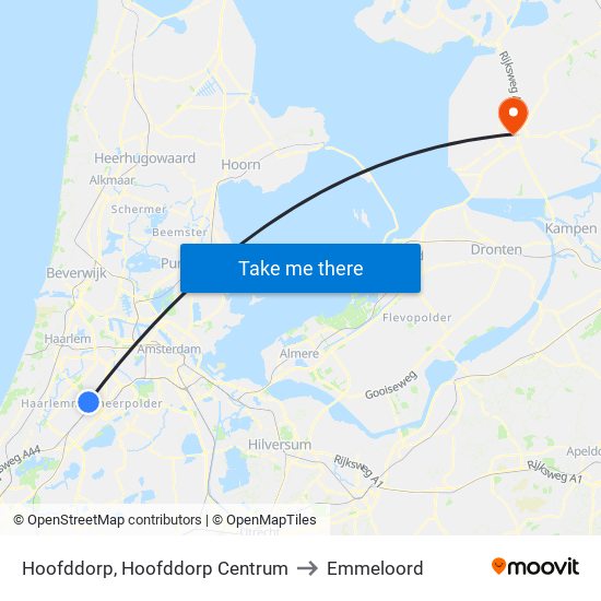 Hoofddorp, Hoofddorp Centrum to Emmeloord map