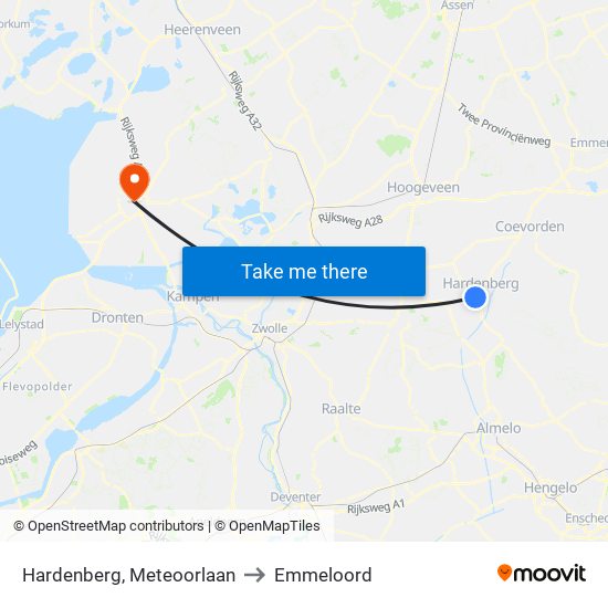 Hardenberg, Meteoorlaan to Emmeloord map