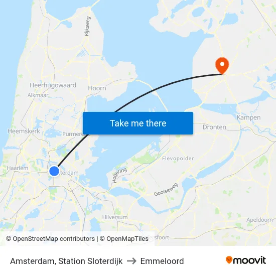 Amsterdam, Station Sloterdijk to Emmeloord map