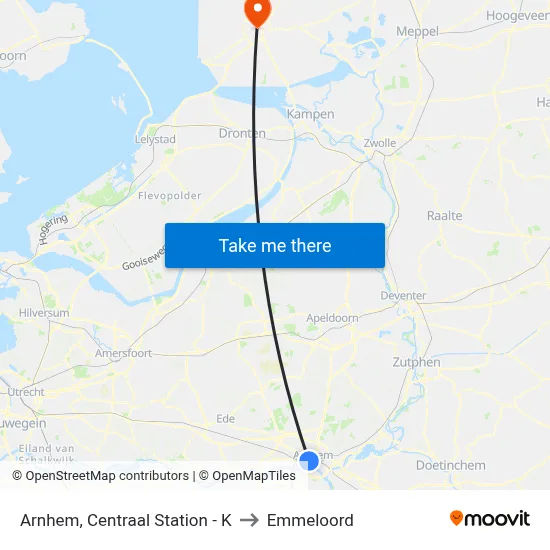 Arnhem, Centraal Station - K to Emmeloord map